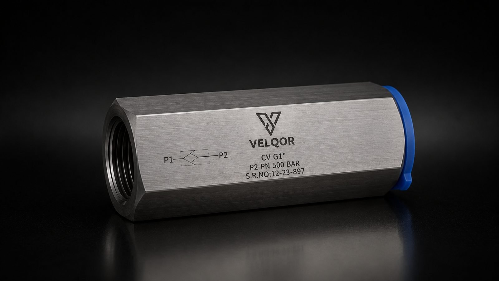 Check and non-return valve, machined from solid bar stock
