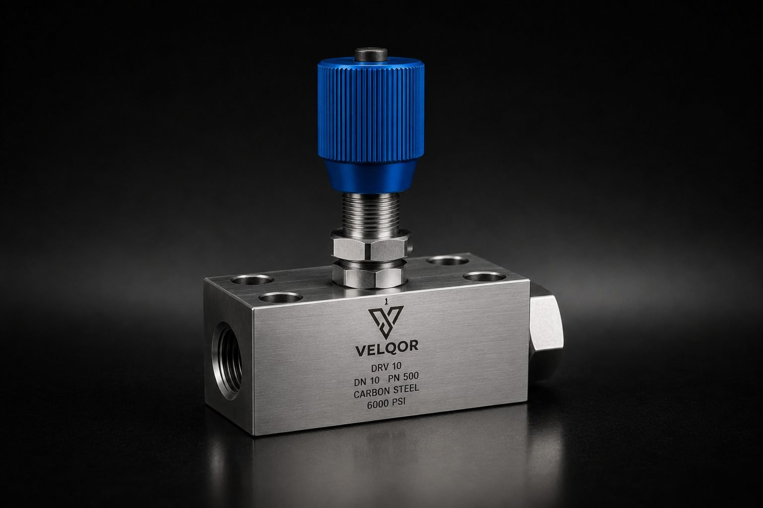 Flow control needle valve, machined from solid bar stock