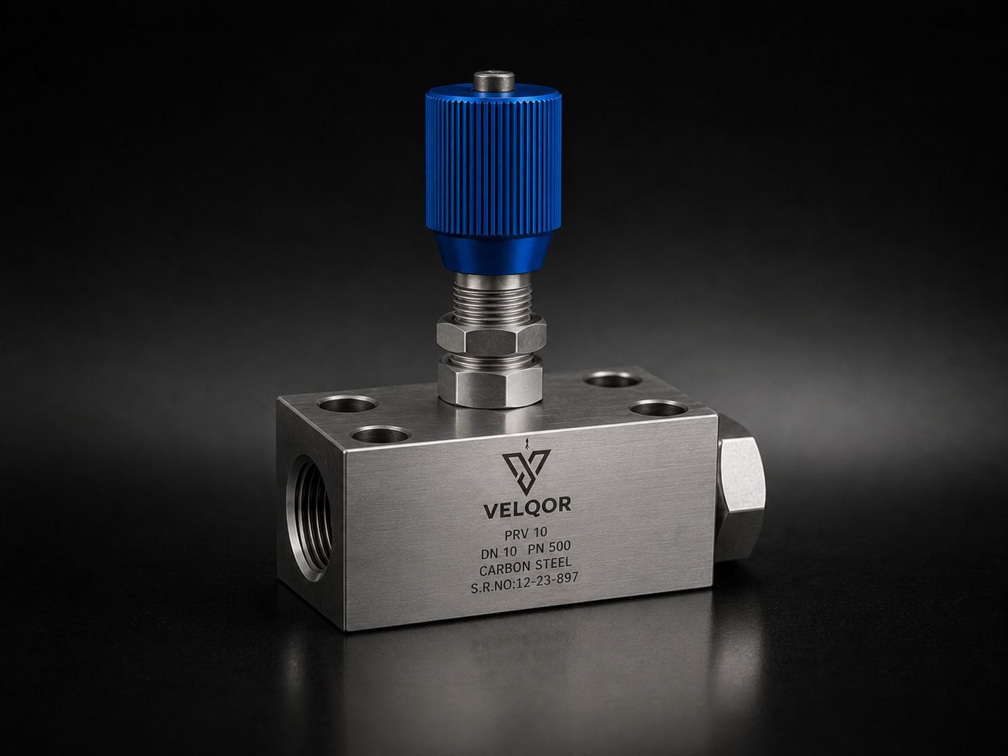 Pressure relief and control valve, machined from solid bar stock